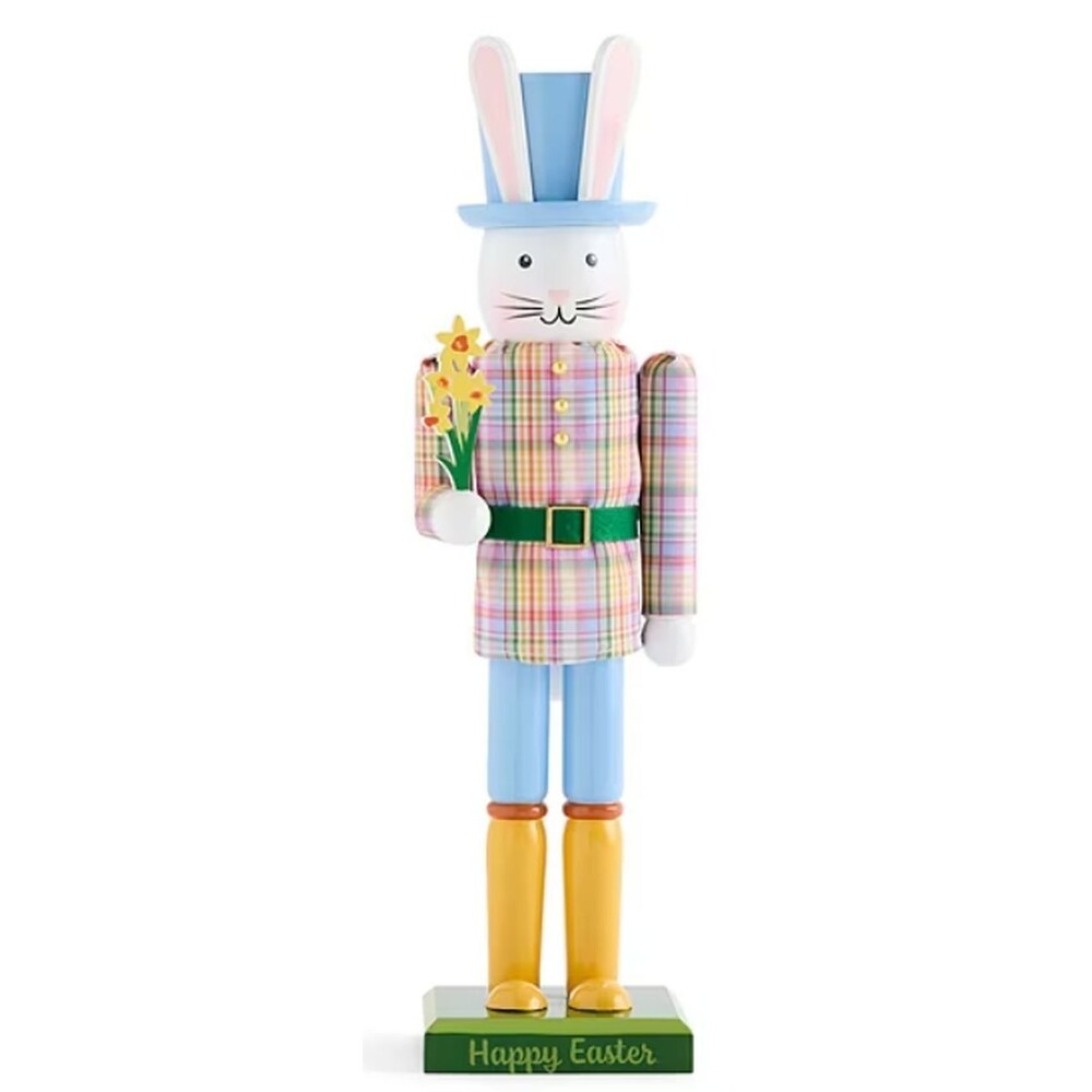 Wooden Christmas Nutcracker, 14", EASTER RABBIT/BUNNY WITH FLOWERS, 575, NP